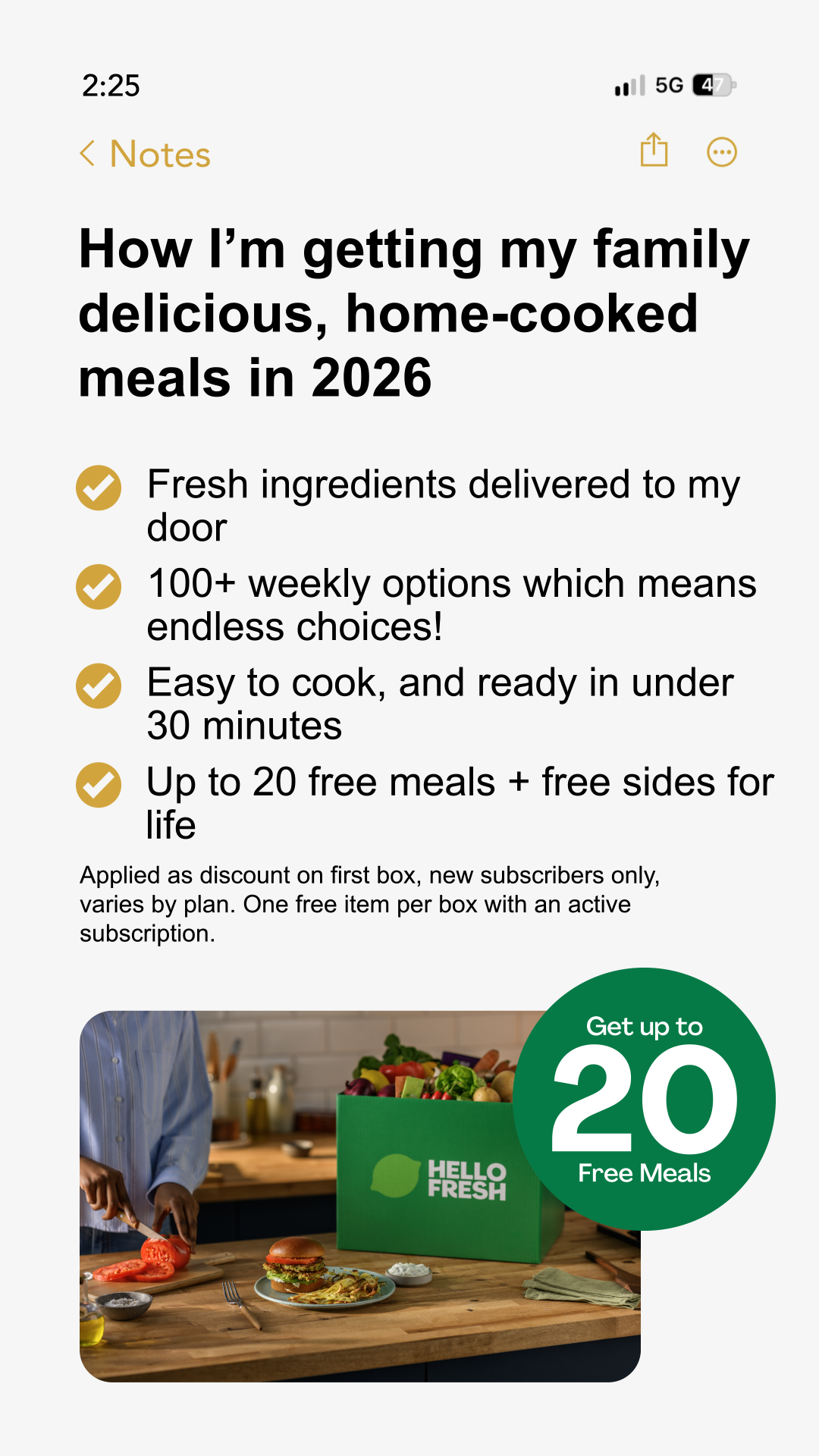 HelloFresh Facebook ad