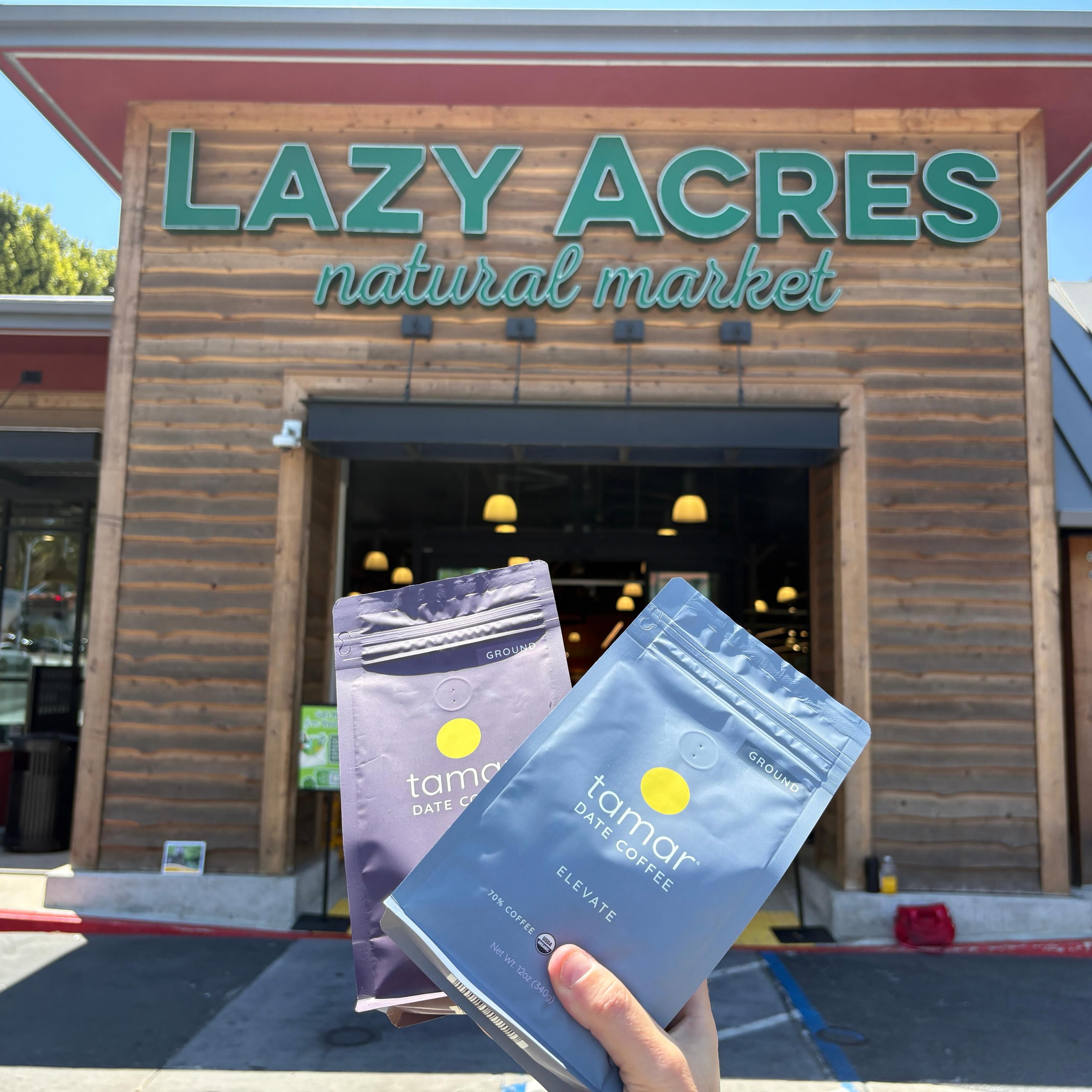 Tamar Date Coffee Facebook ad: Now available at all @lazyacresmarket locations across…