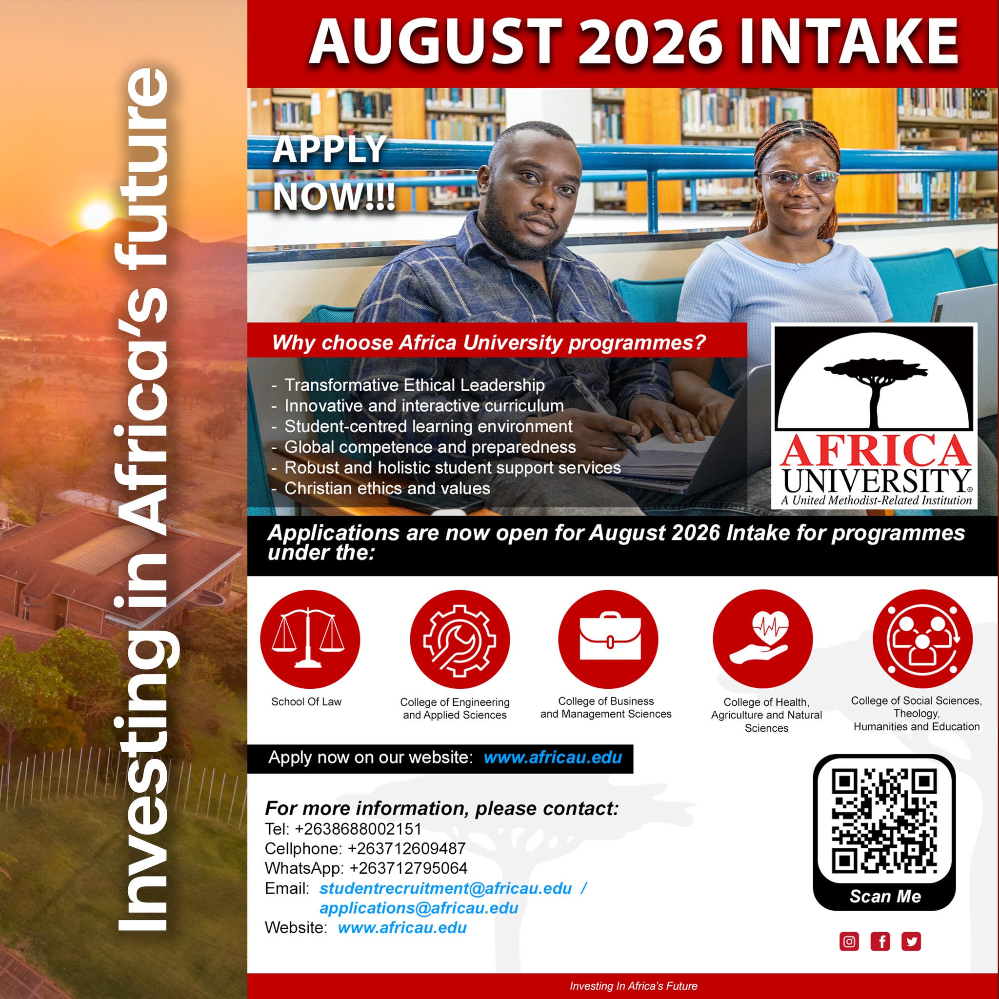 Africa University Facebook ad: APPLICATIONS FOR THE AUGUST 2026 INTAKE ARE NOW…