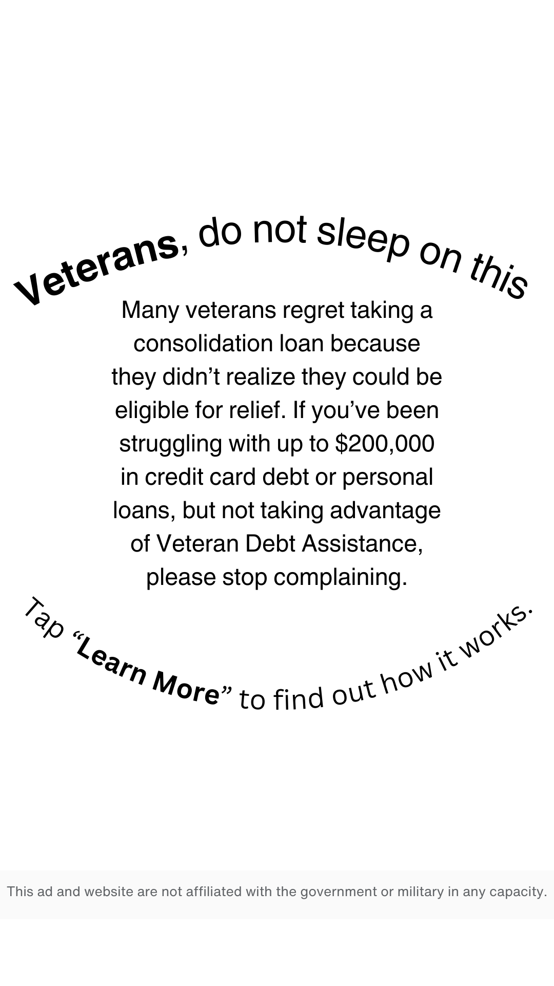 Veteran Debt Assistance Facebook ad