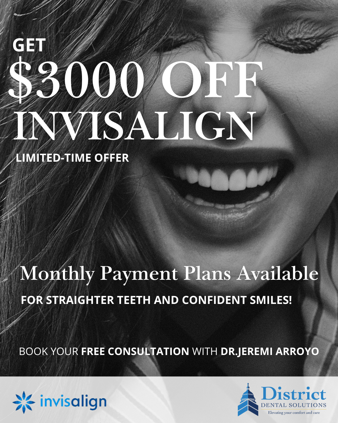 District Dental Solutions Facebook ad: Limited Time: $3,000 OFF Invisalign in Washington