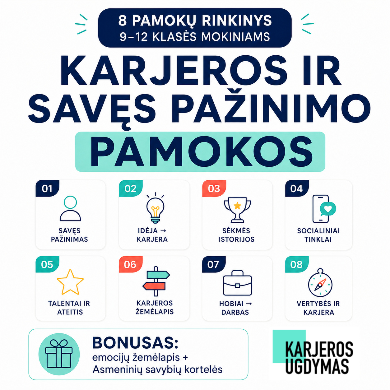 Karjeros ugdymas Facebook ad: 8 paruoštų karjeros ugdymo pamokų komplektas 9-12 klasėms…