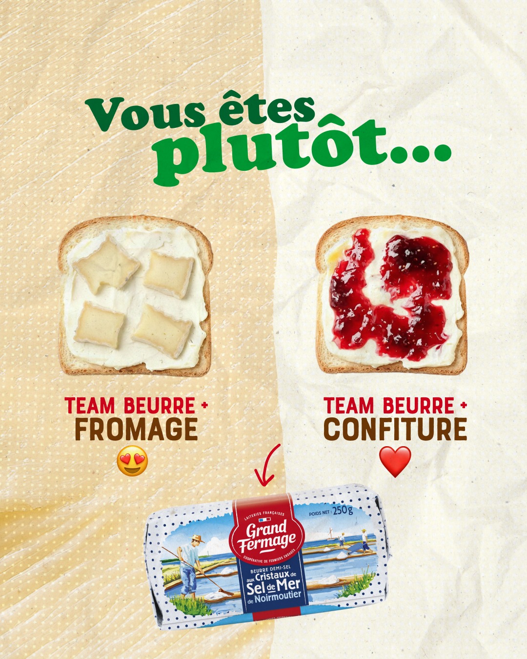 Grand Fermage Facebook ad: Team sucré ou team salé au petit-déj?