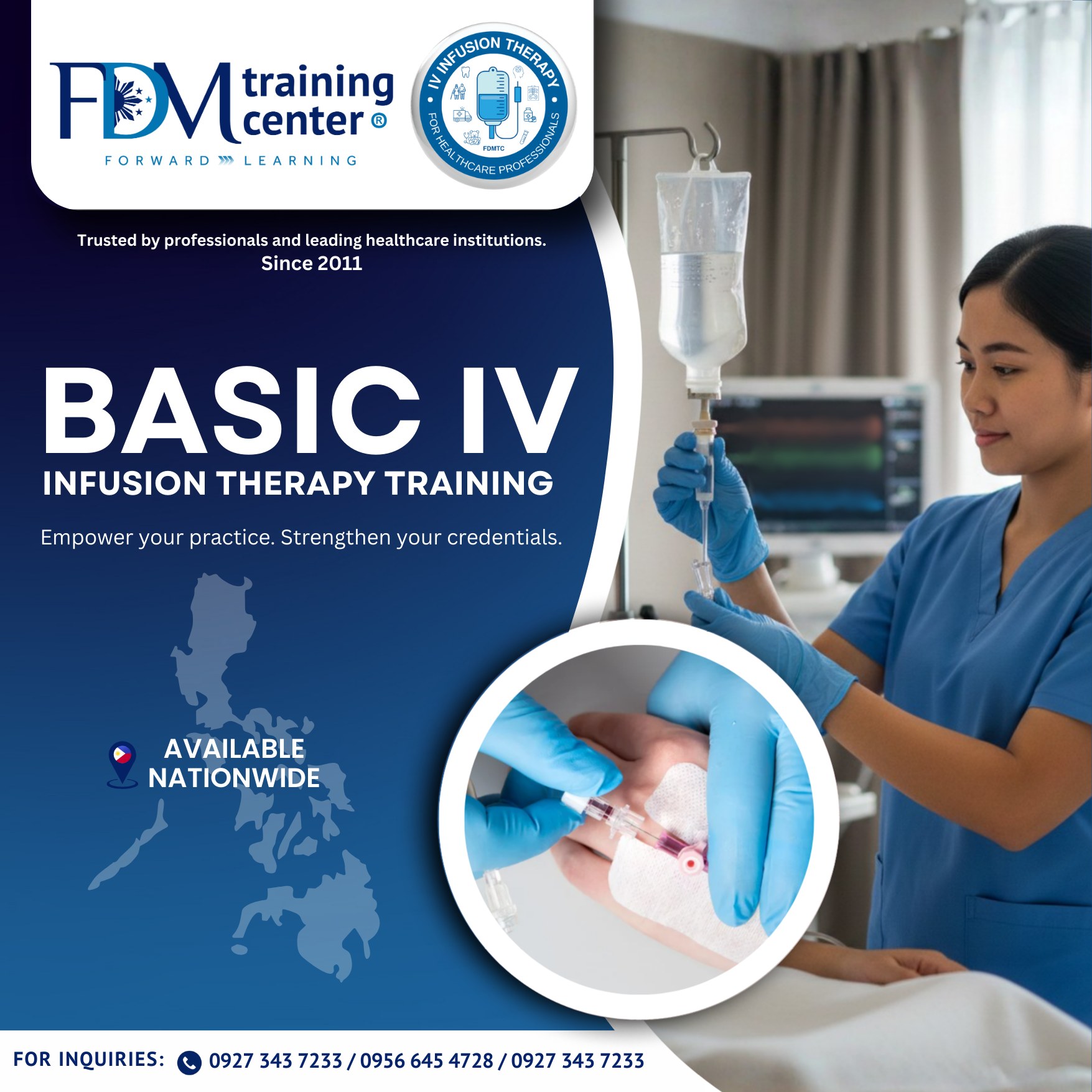 FDM Training Center Facebook ad: Basic IV Infusion Therapy Training (IVT), Available…