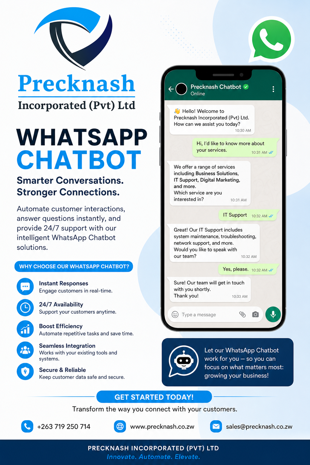 Precknash Facebook ad: AI WhatsApp Chatbot from $250