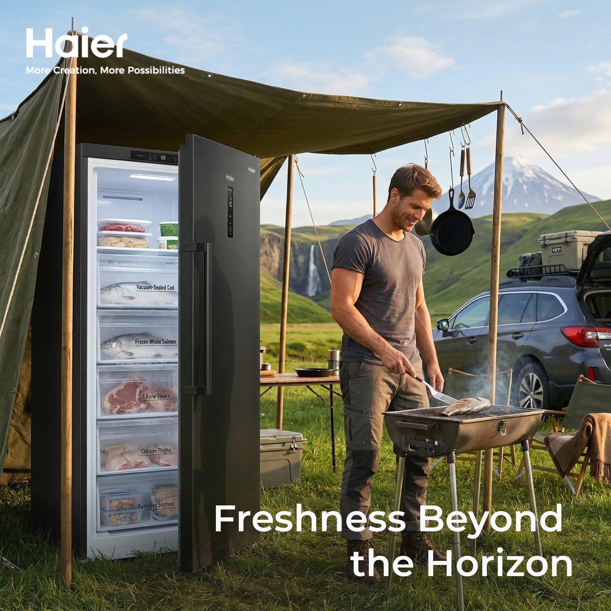 Haier Facebook ad: From mountain camps to open horizons, keep every…