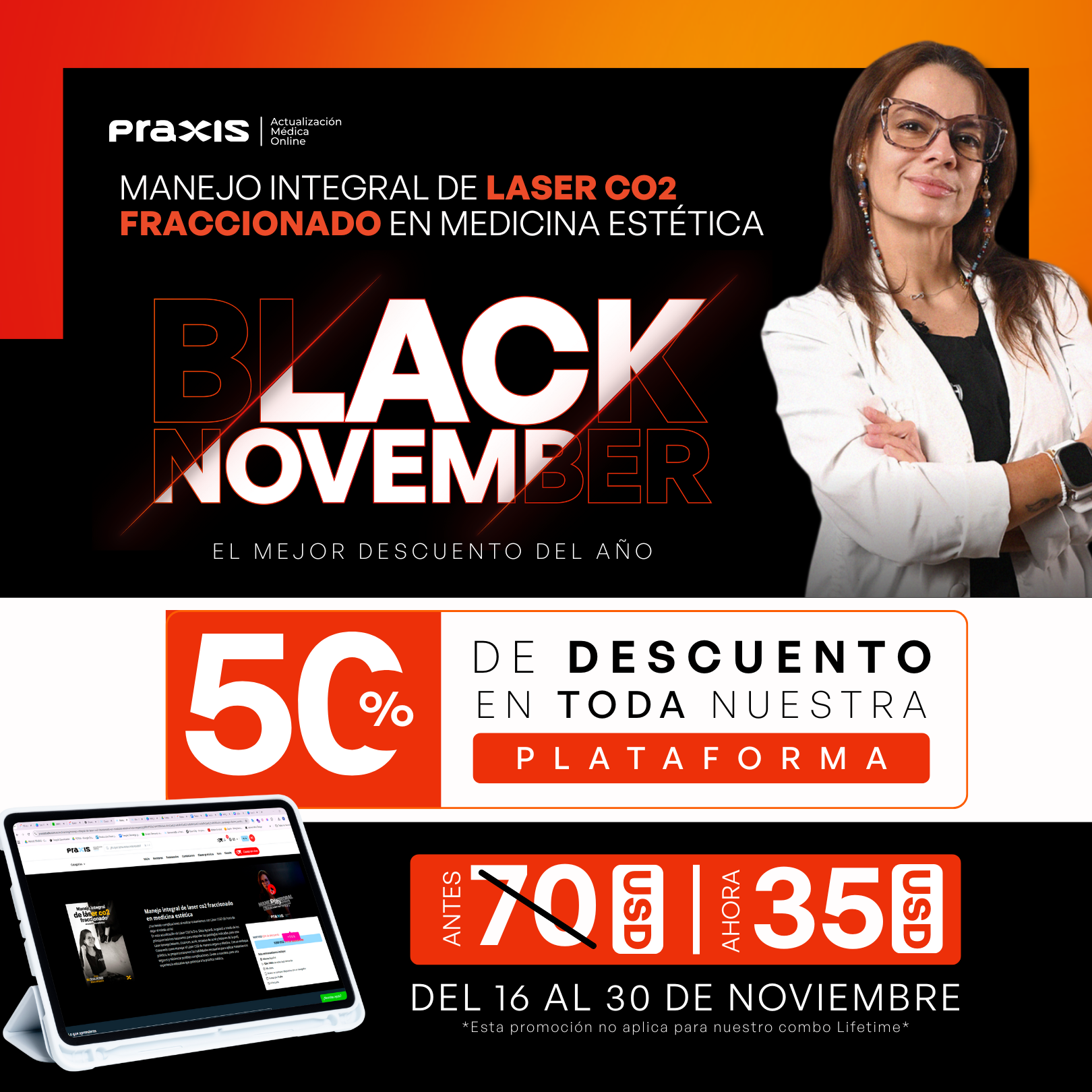 Praxis Studio Facebook ad: Cursos de Laser Co2 con el 50%