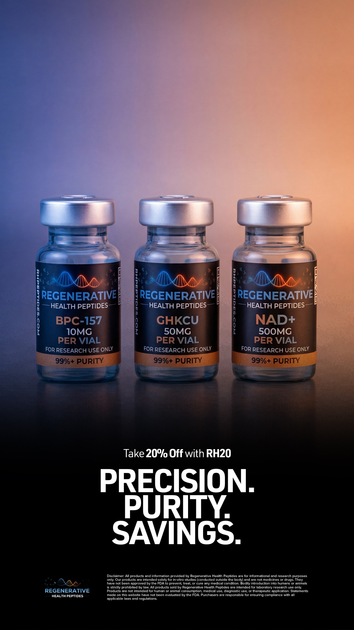 Regenerative Health Peptides Facebook ad: RH20