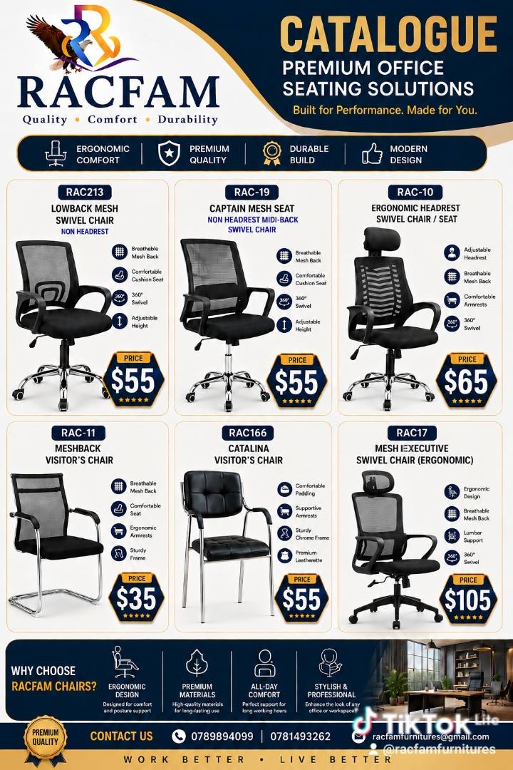Racfam racfam Facebook ad: OFFICE CHAIRS AND AIRPORT BENCHES AVAILABLE NOW