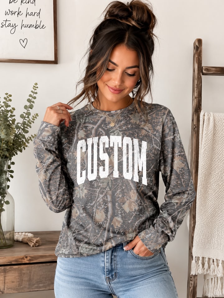 The LB Boutique Facebook ad: CAMO LONG SLEEVES ARE HERE!