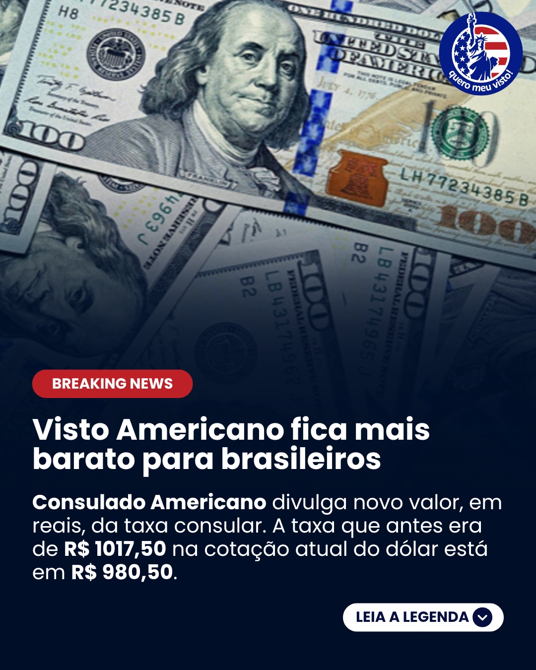 Quero Meu Visto Facebook ad: Urgente: Redução na taxa consular do Visto Americano