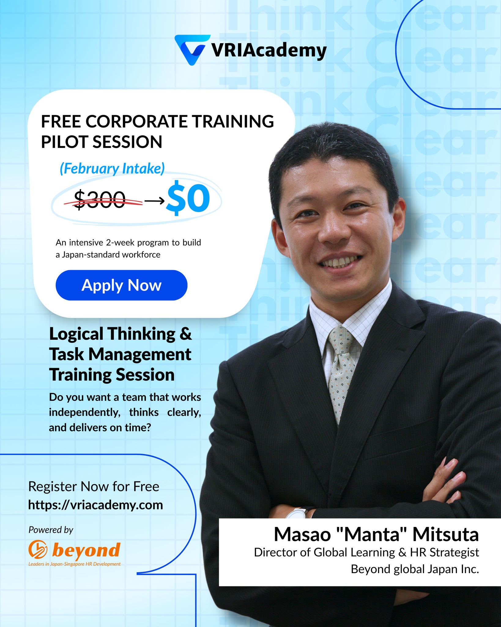 VRIAcademy Facebook ad: Free Training Session: Build a Japan-Standard Workforce