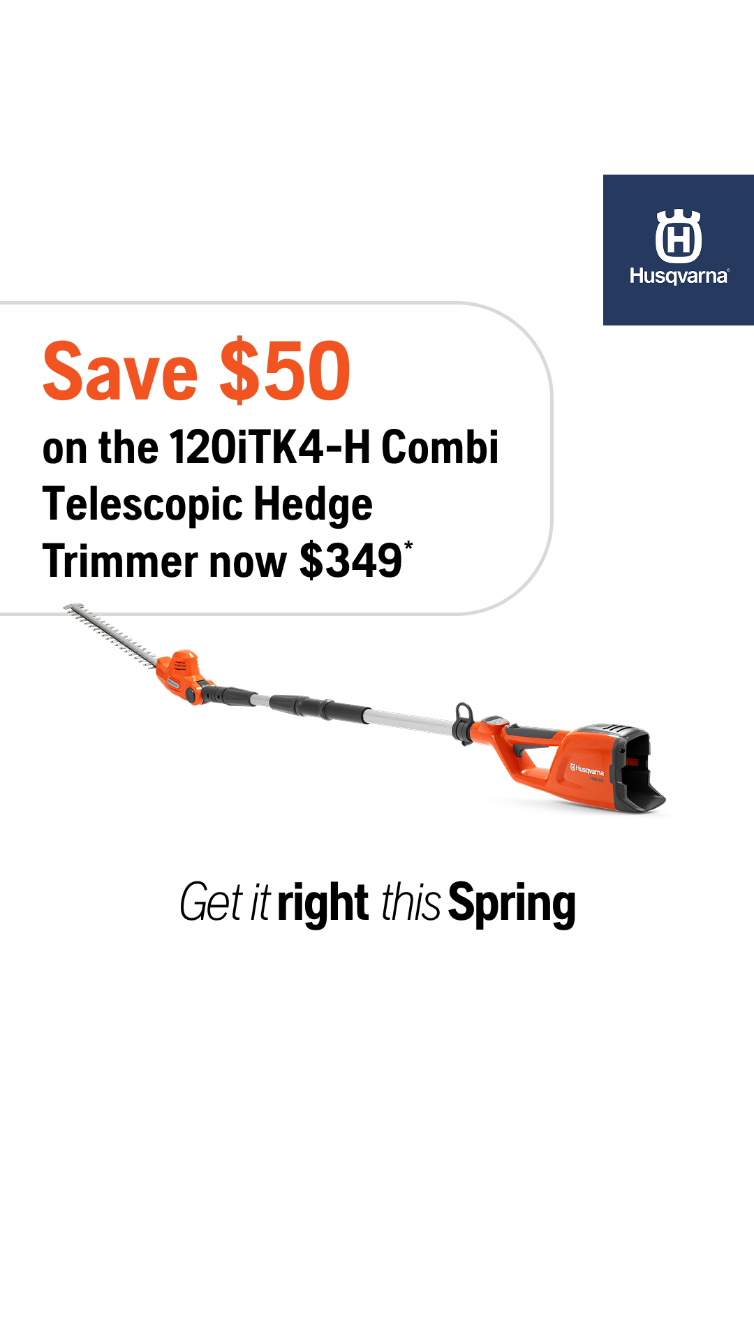 Husqvarna Facebook ad: Save $50 on Trimmers