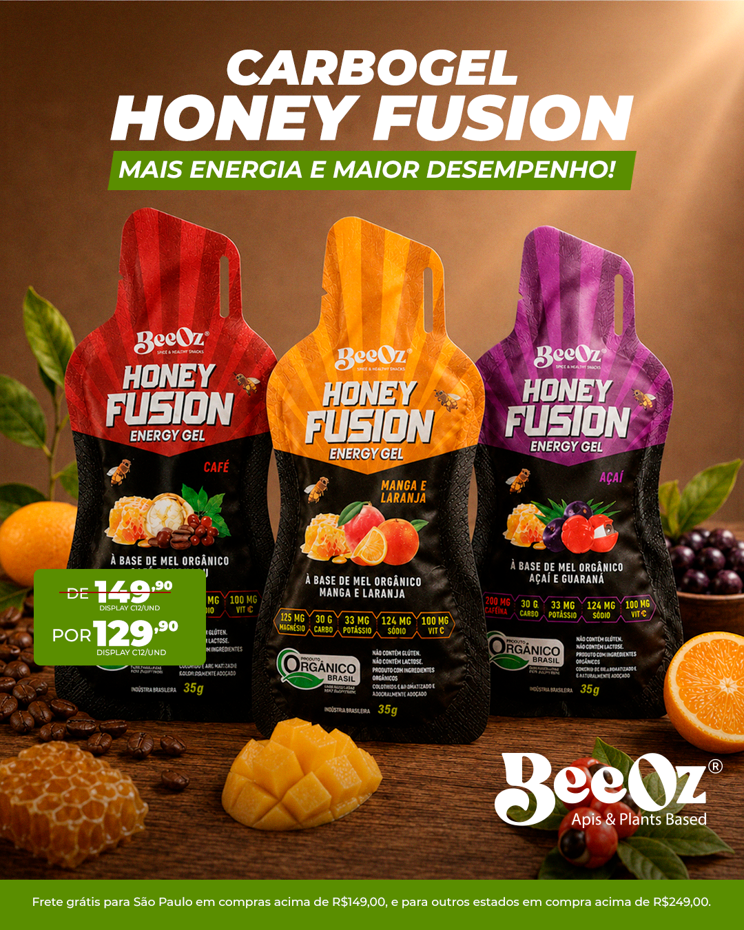 BeeOz Facebook ad: Honey Fusion Gel Café & Cupuaçu com 100mg de Cafeína…