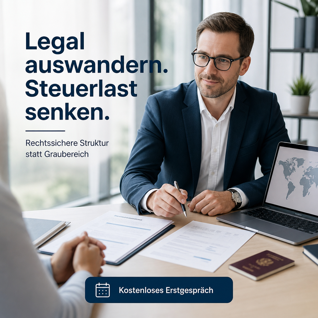 Freiheitspilot Facebook ad: Legal auswandern. Klar strukturiert.