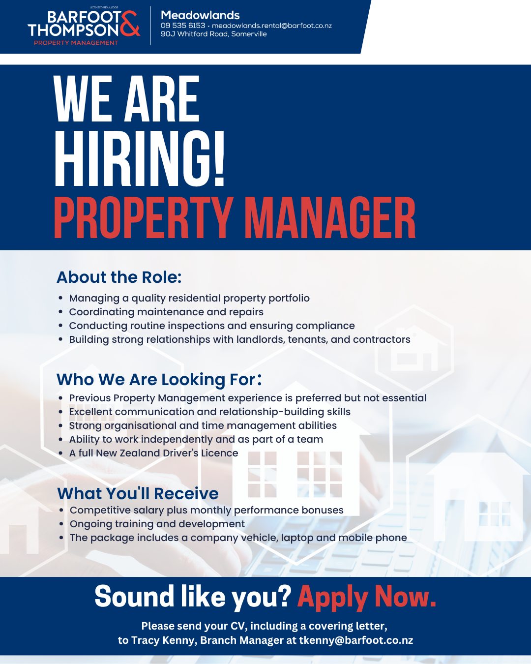 Barfoot & Thompson Meadowlands Facebook ad: WE ARE HIRING: Property Manager | Barfoot &…