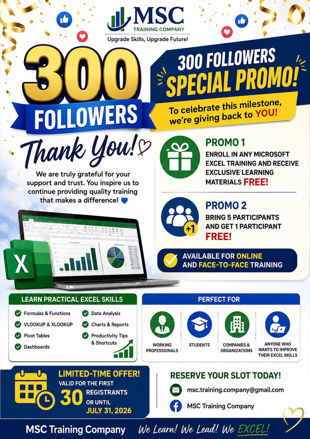 MSC Training Company Facebook ad: 300 FOLLOWERS THANK YOU PROMO!
