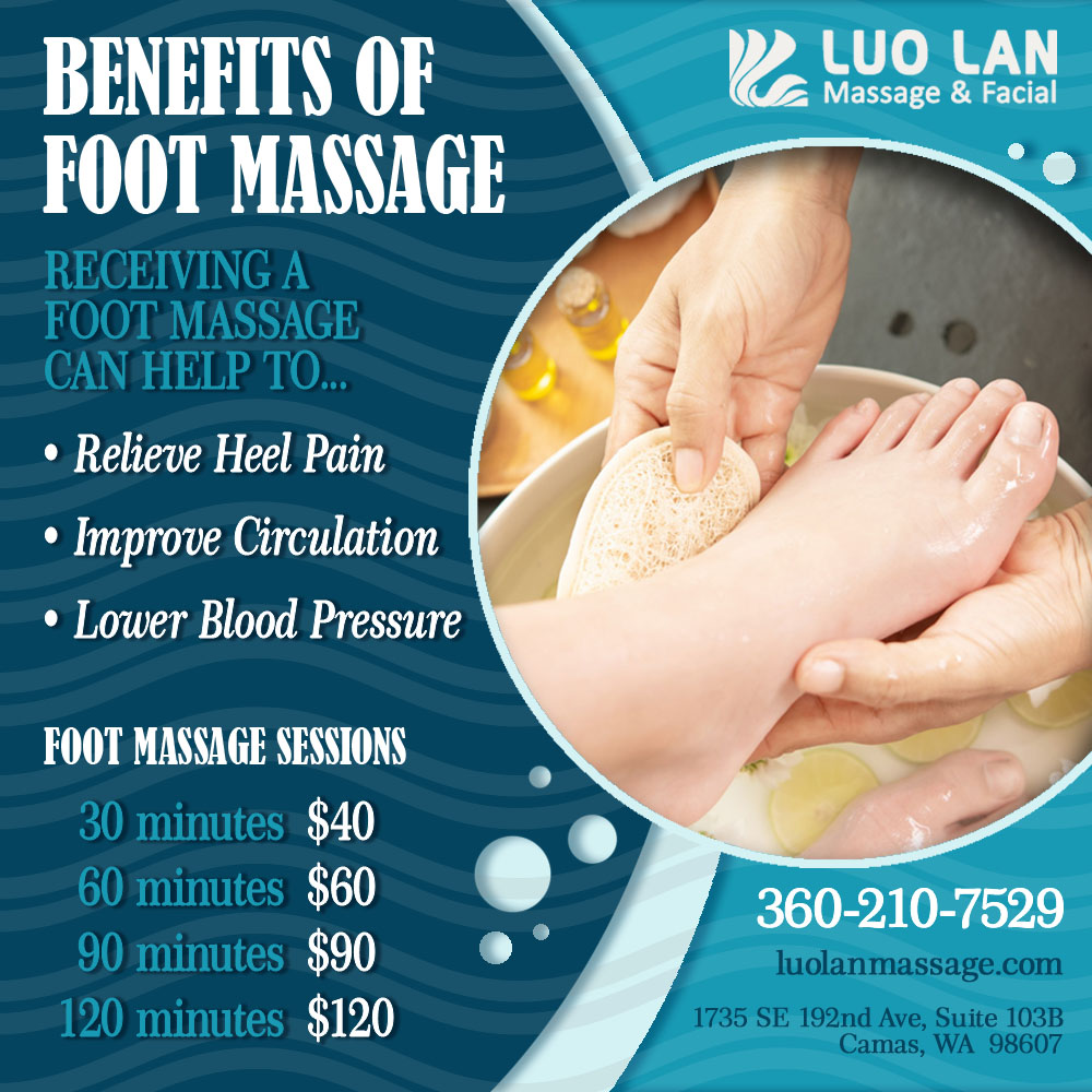 Luo Lan Massage & Facial Facebook ad: Benefits of Foot Massage.