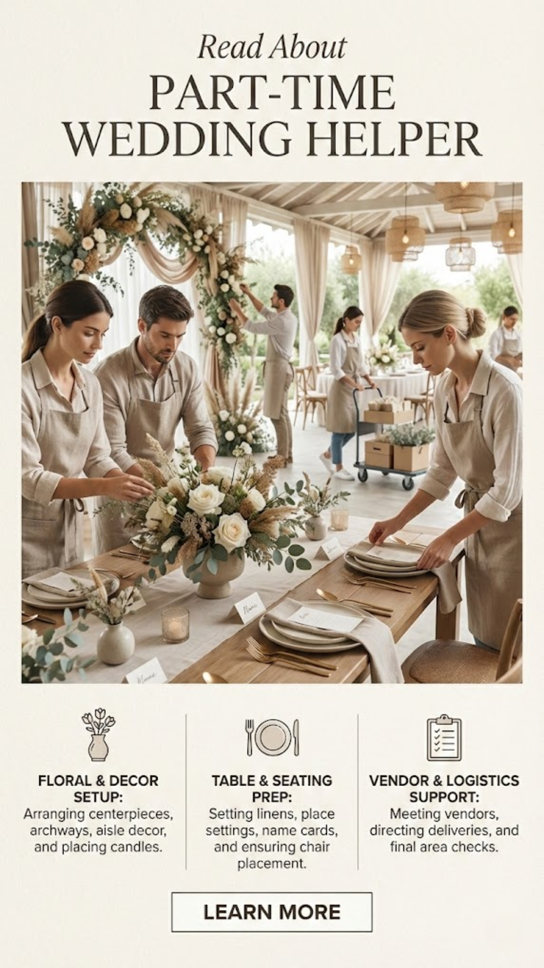 James Walker Facebook ad: Learn more about Part-Time Wedding Helper!