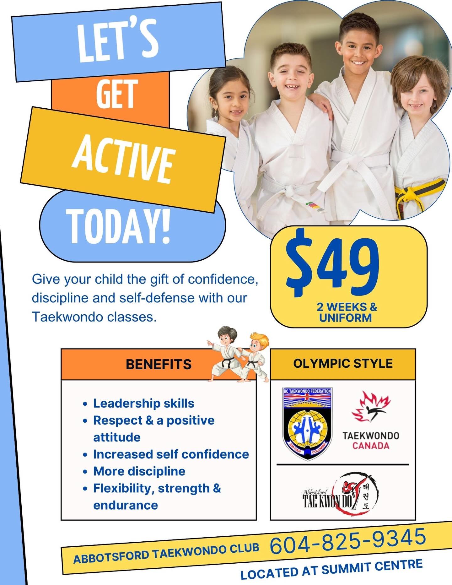 Abbotsford Taekwondo Club Facebook ad: LET’S GET ACTIVE TODAY!