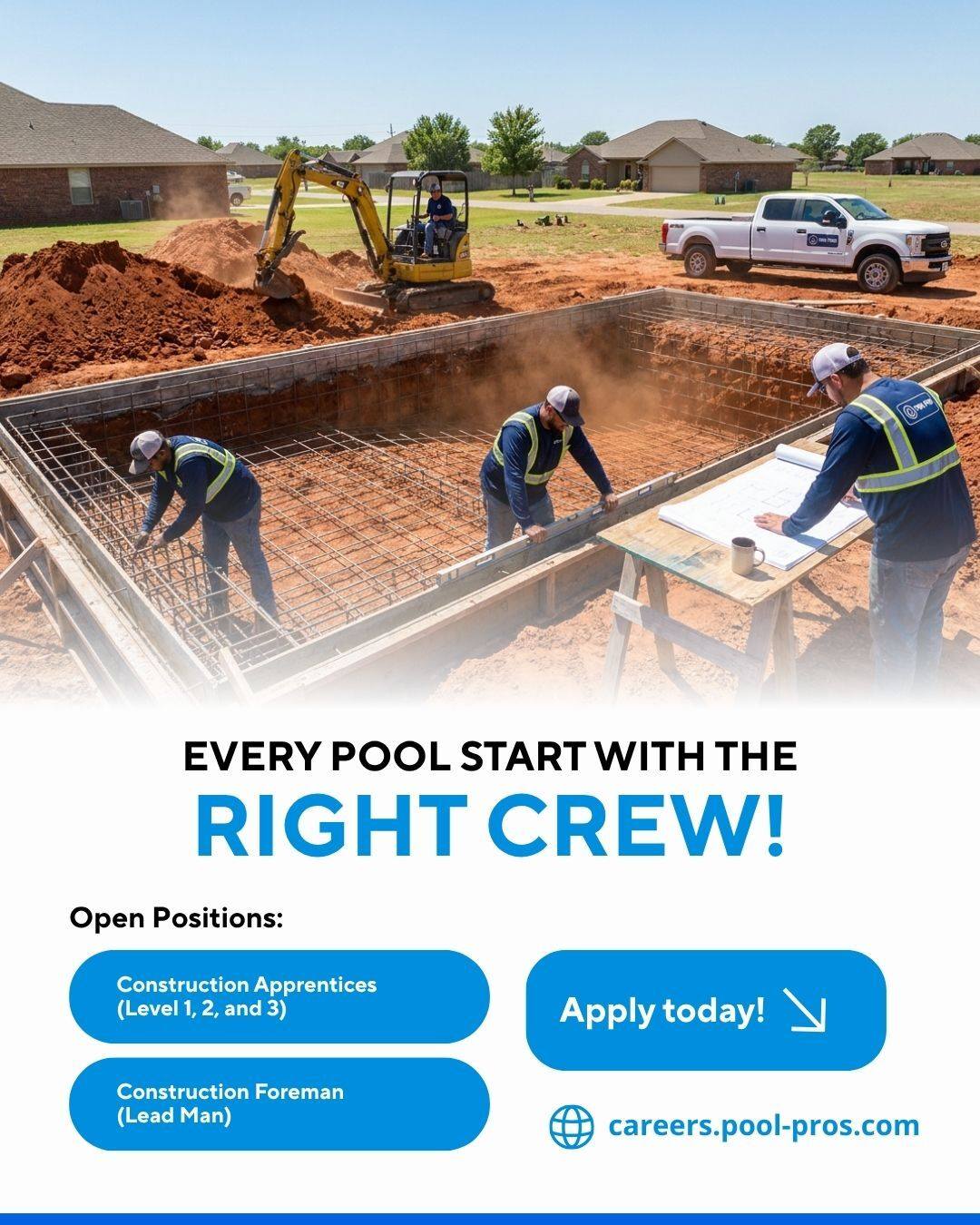 Pool Pros - Lawton Facebook ad: Now Hiring: Pool Construction Crew