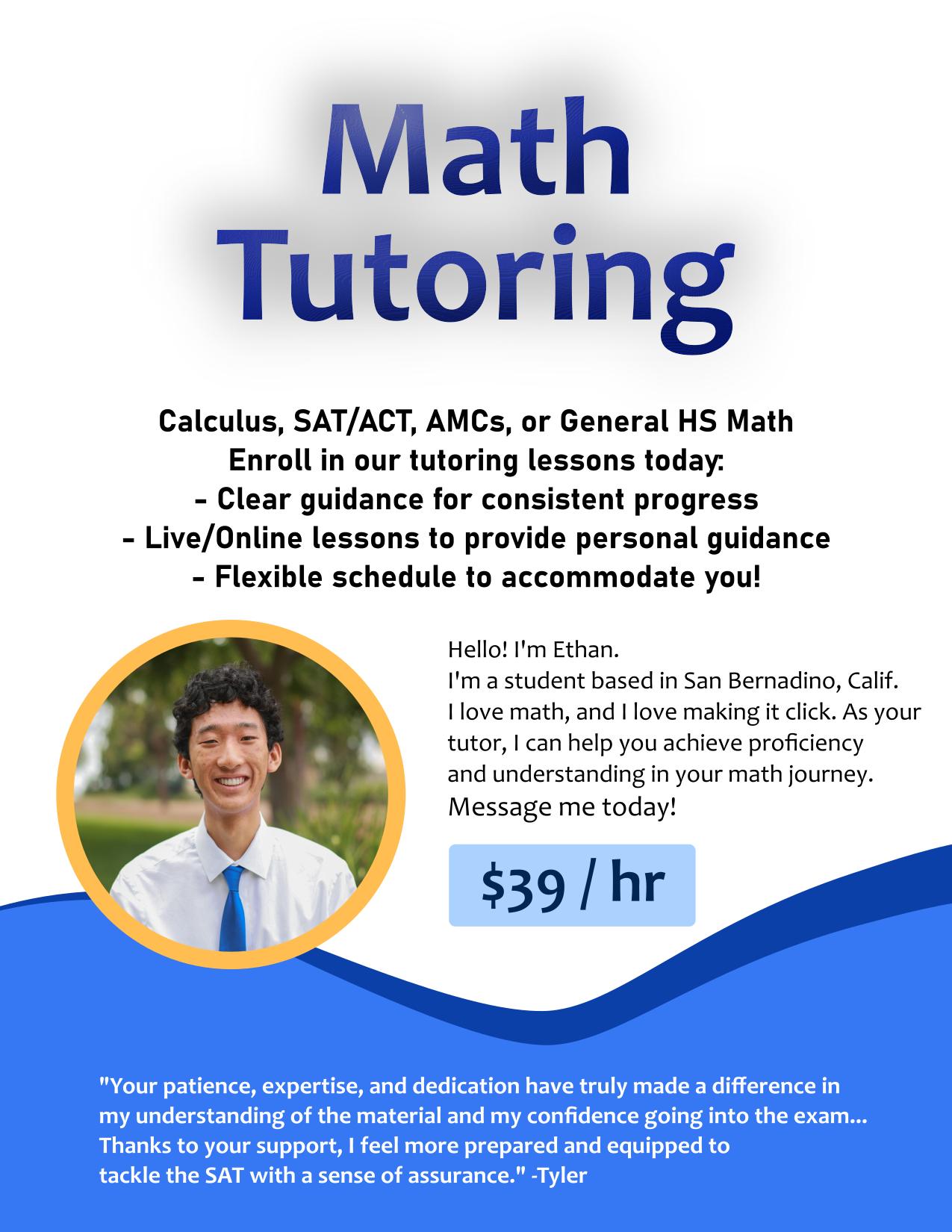 Math Tutoring from Ethan Facebook ad: Math Tutoring