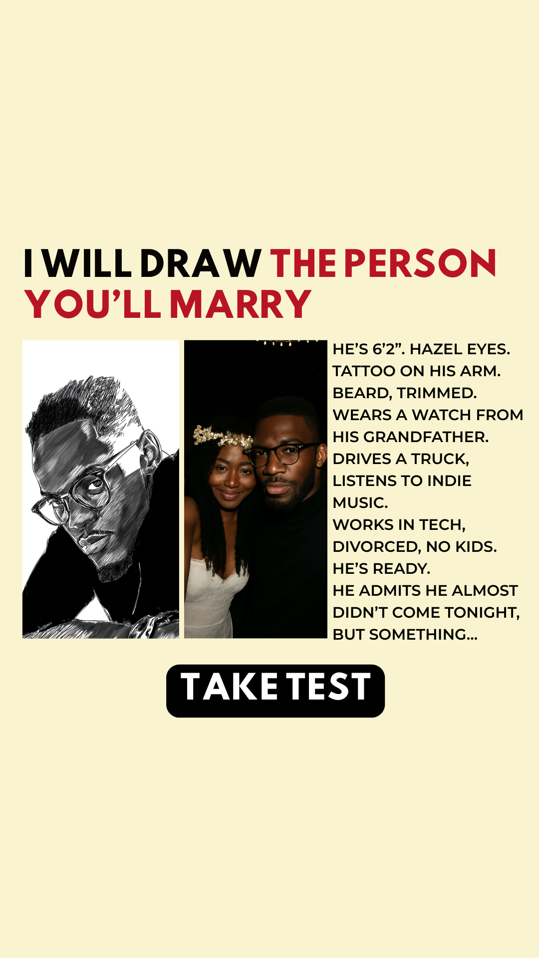 Soulmate Drawing Facebook ad: Take quiz and check it out!