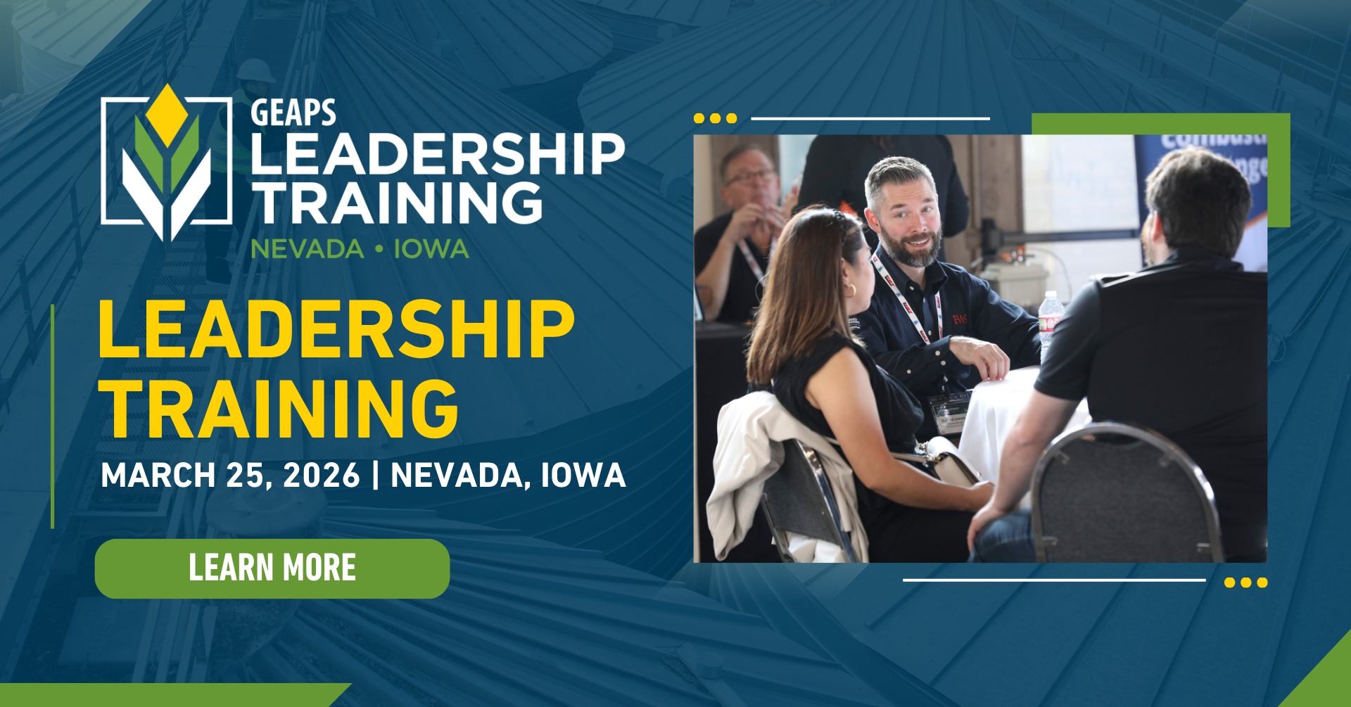 Grain Elevator and Processing Society (GEAPS) Facebook ad: GEAPS Leadership Training | Nevada, Iowa