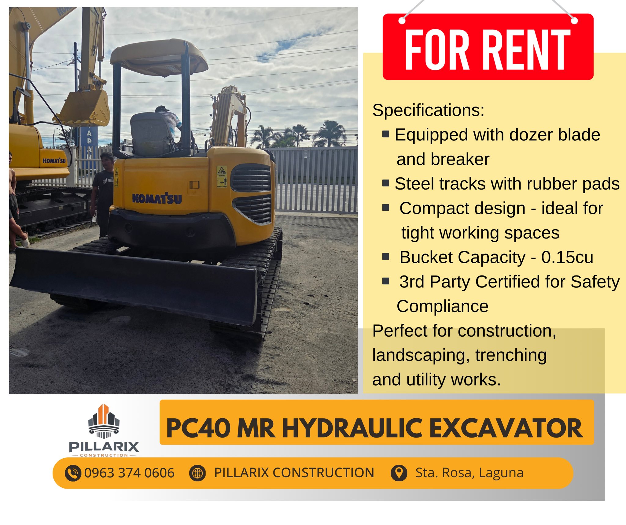 Pillarix Construction Facebook ad: Top-Quality Equipment, Built to Perform.