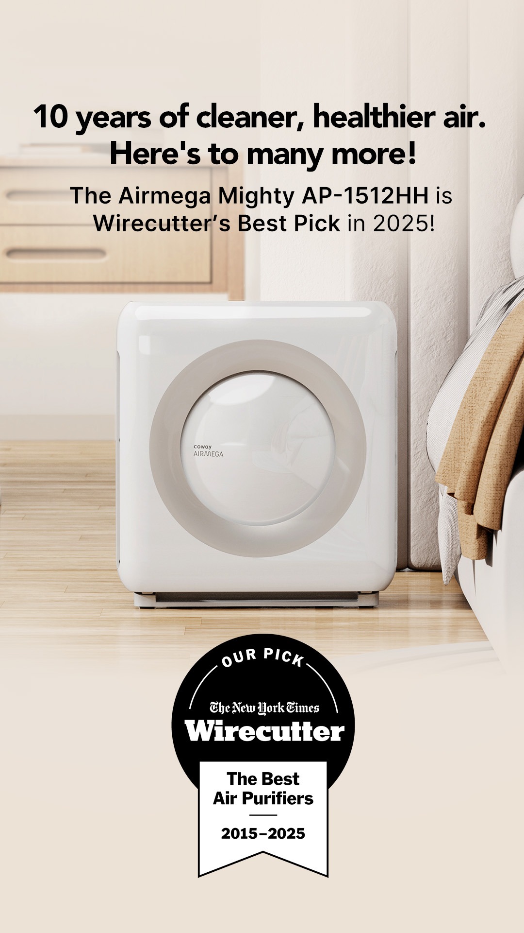 Coway Facebook ad: 10x Wirecutter Award Winner