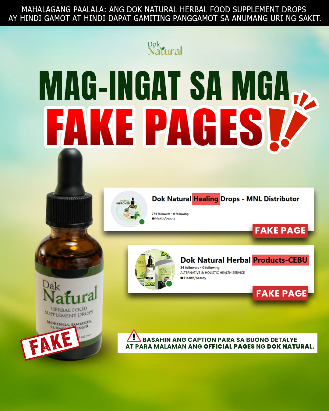 Dok Natural Herbal Drops - Authorized Distributor Facebook ad: MAG-INGAT SA MGA FAKE PAGES NG DOK NATURAL!