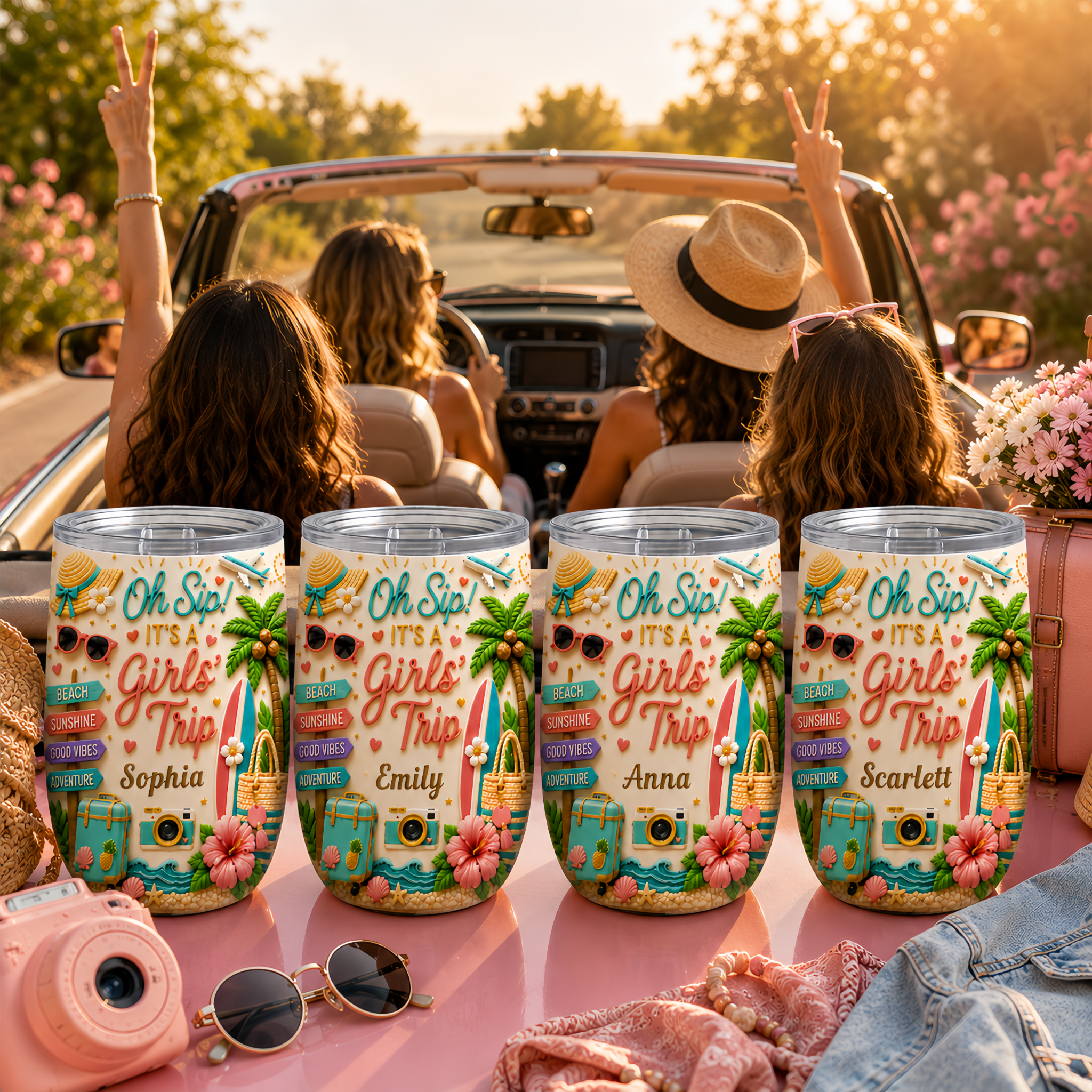 Everyday Cozy Vibes Facebook ad: Oh Sip! It's a Girls' Trip - Personalized Bottles For…