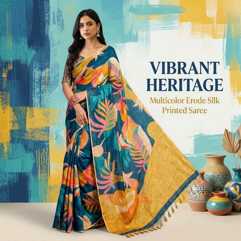 The Vulture Saree Ethnics Facebook ad: Buy Multicolor Erode Silk Printed Saree with Blouse!