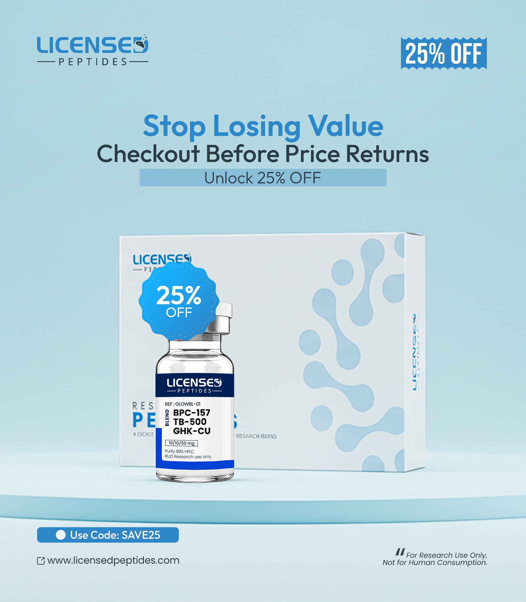 LicensedPeptides.com Facebook ad
