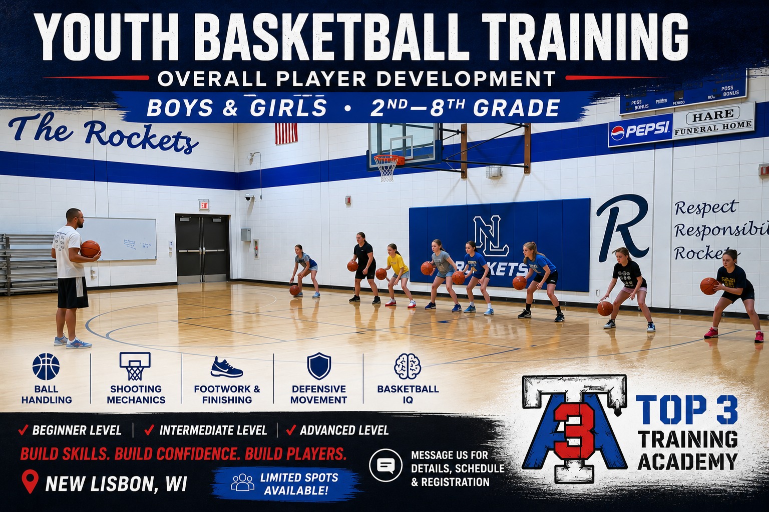 Top 3 Training Academy Facebook ad: YOUTH BASKETBALL TRAINING, SPOTS STILL AVAILABLE