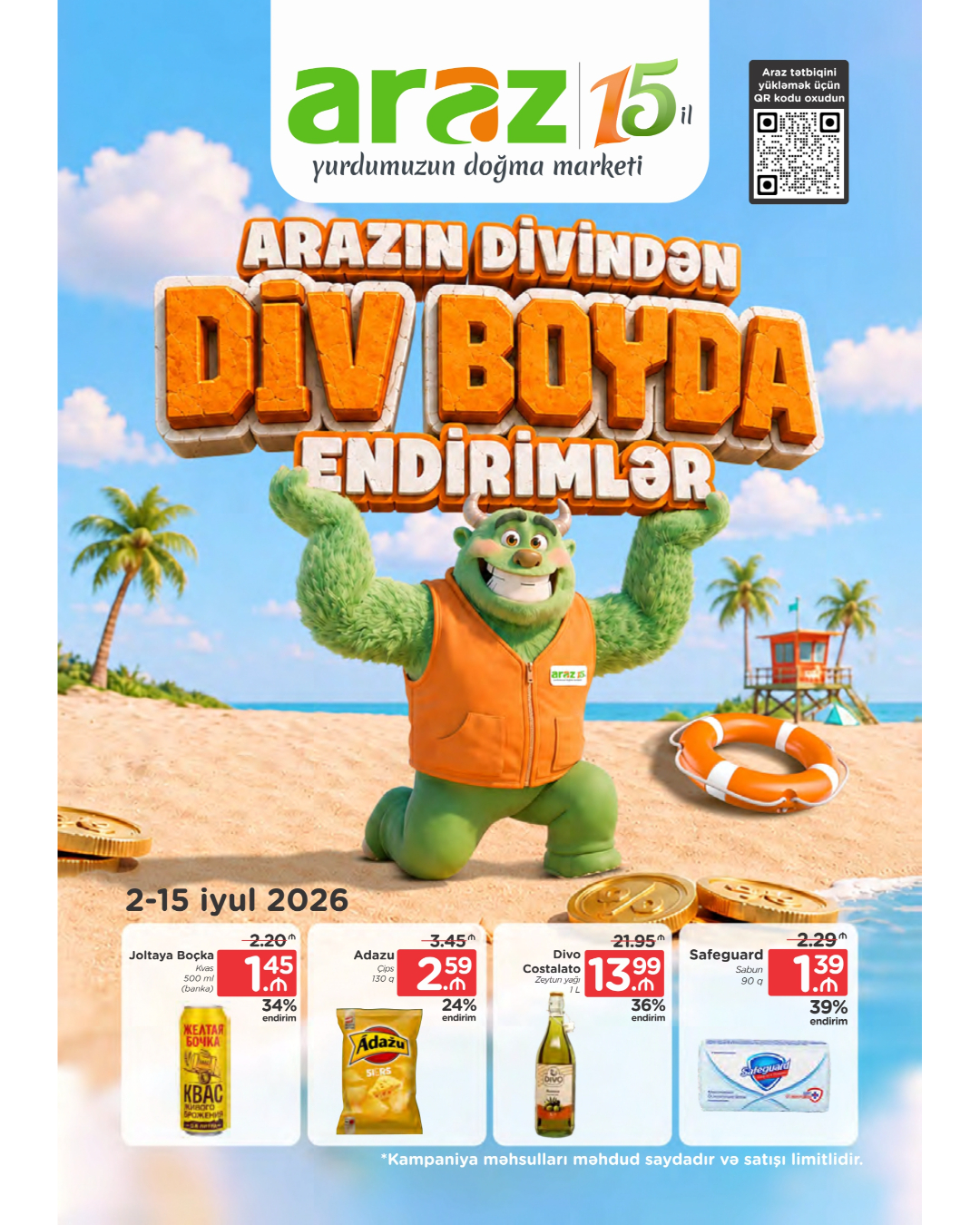 Araz Supermarket Facebook ad: Arazın Divindən Div boyda endirimlər!