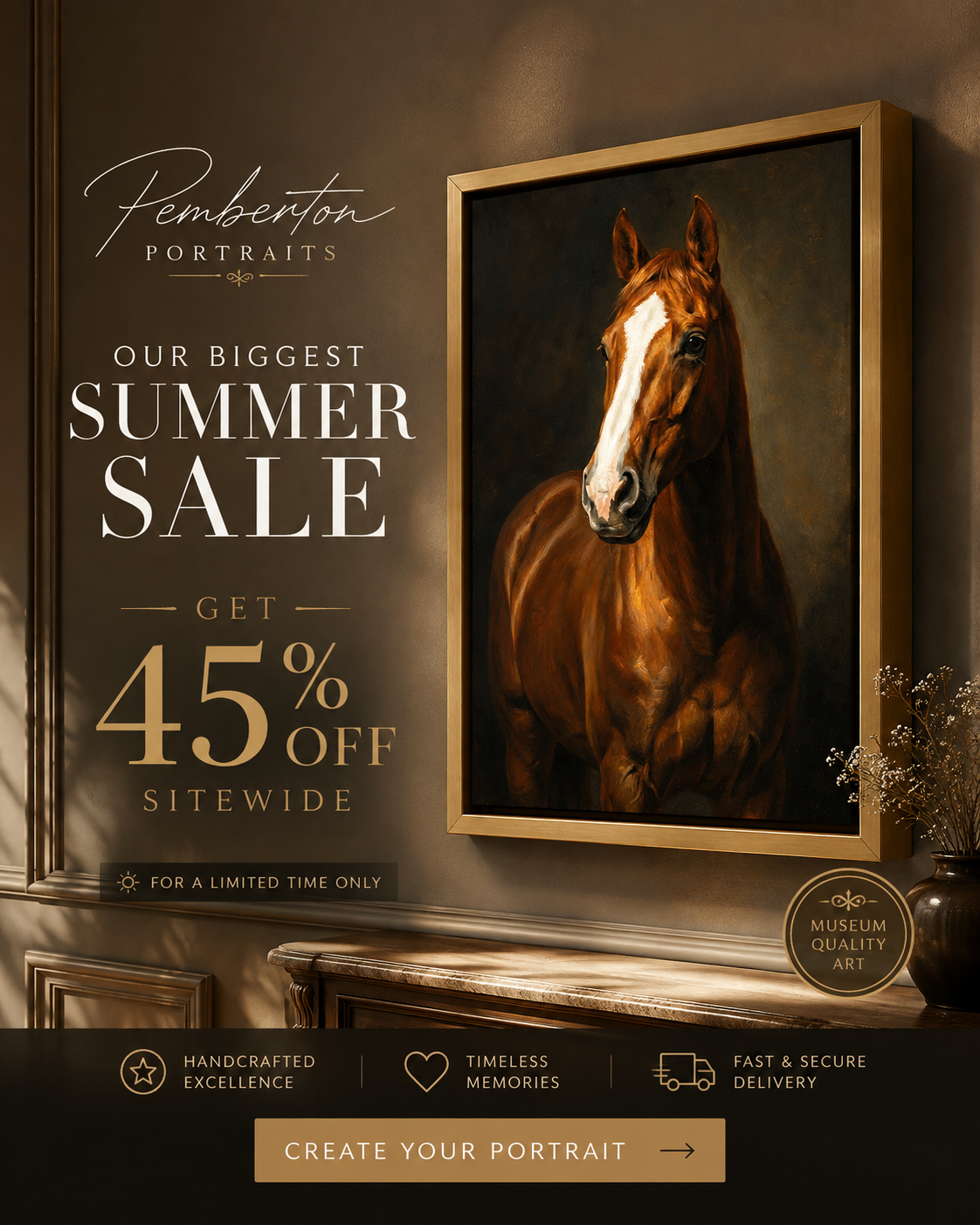 Pemberton Portraits Facebook ad: Biggest sales: 45% OFF + Free Shipping
