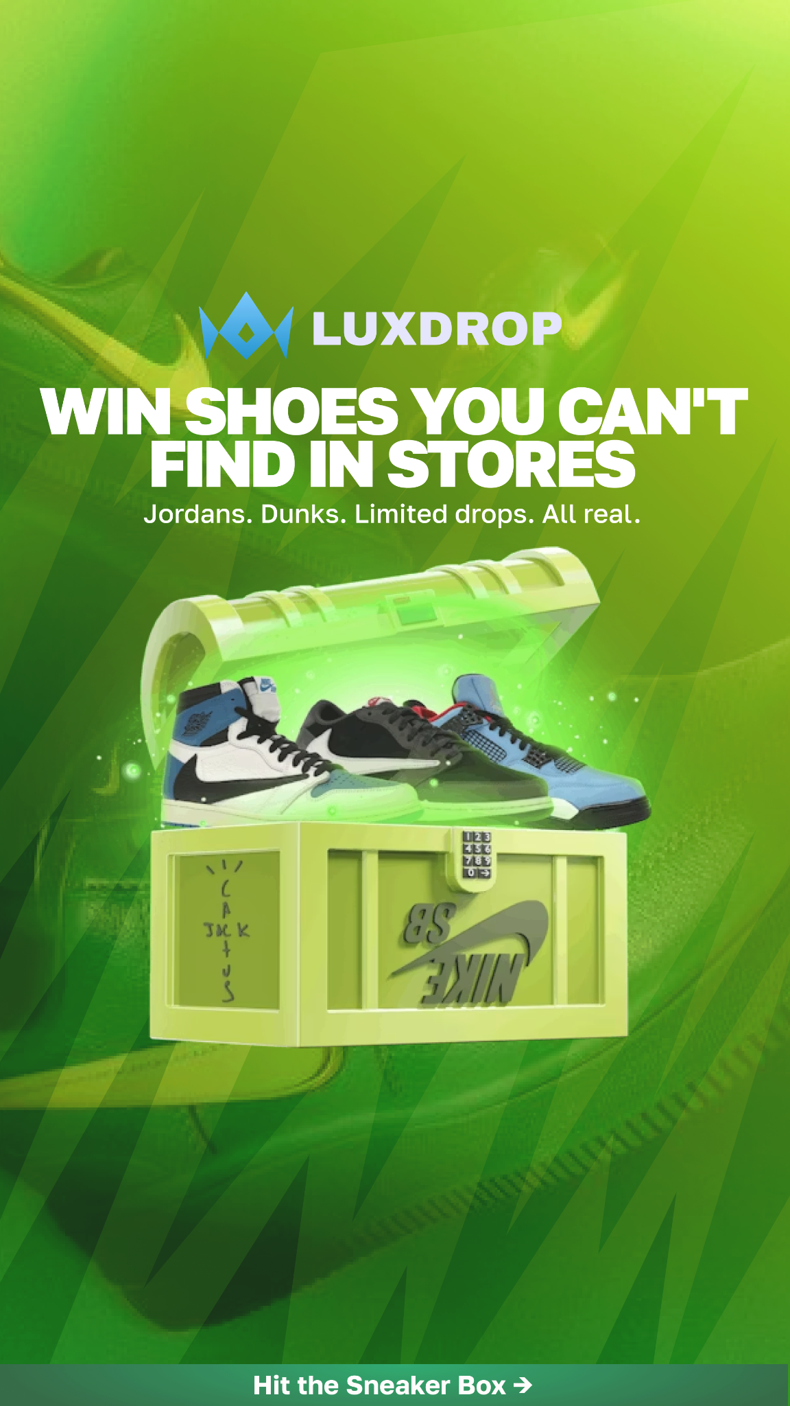 Playluxdrop Facebook ad: Unbox Rolexes, Sports Card, Sneakers, and more.