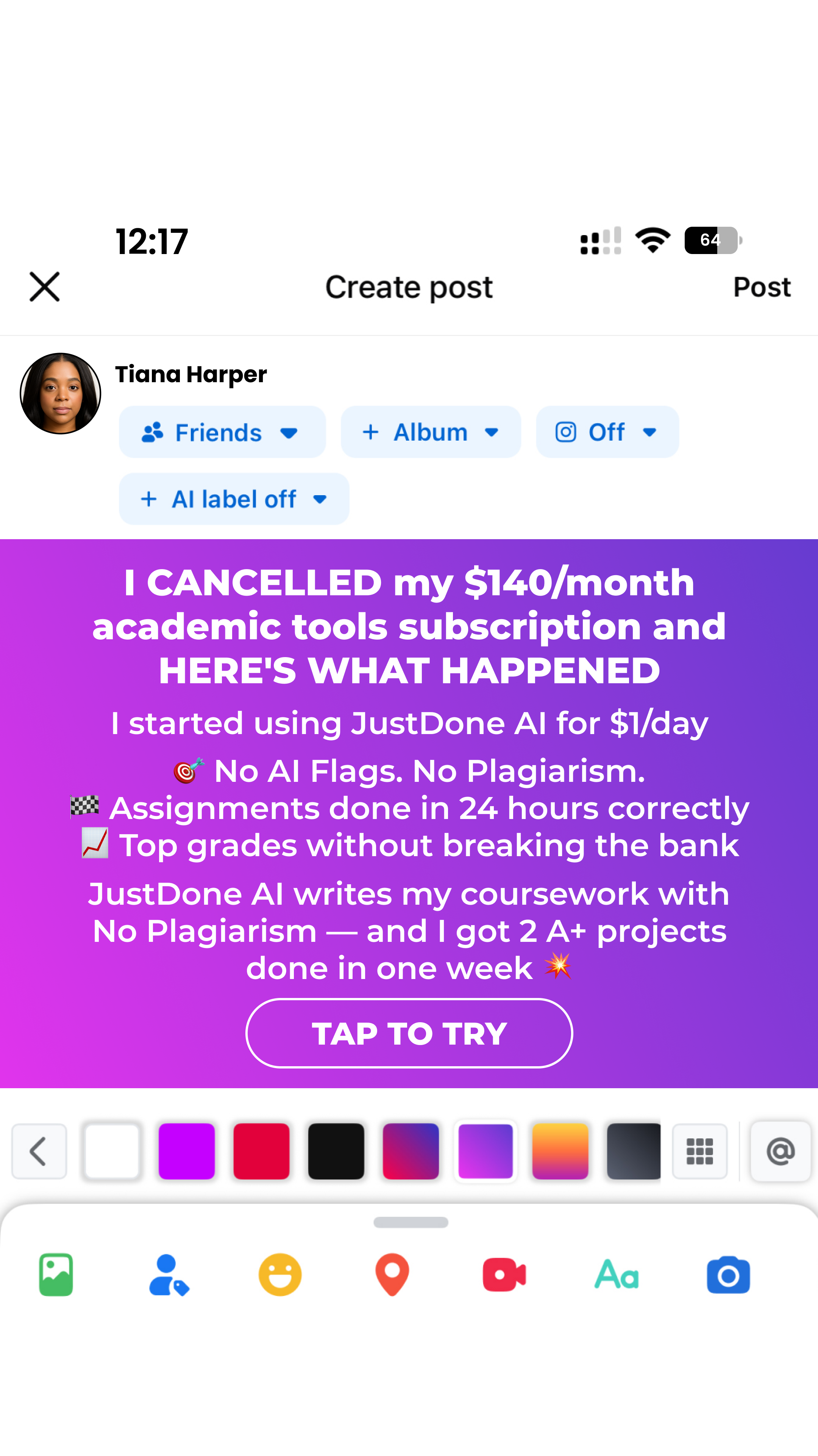 JustDone Facebook ad