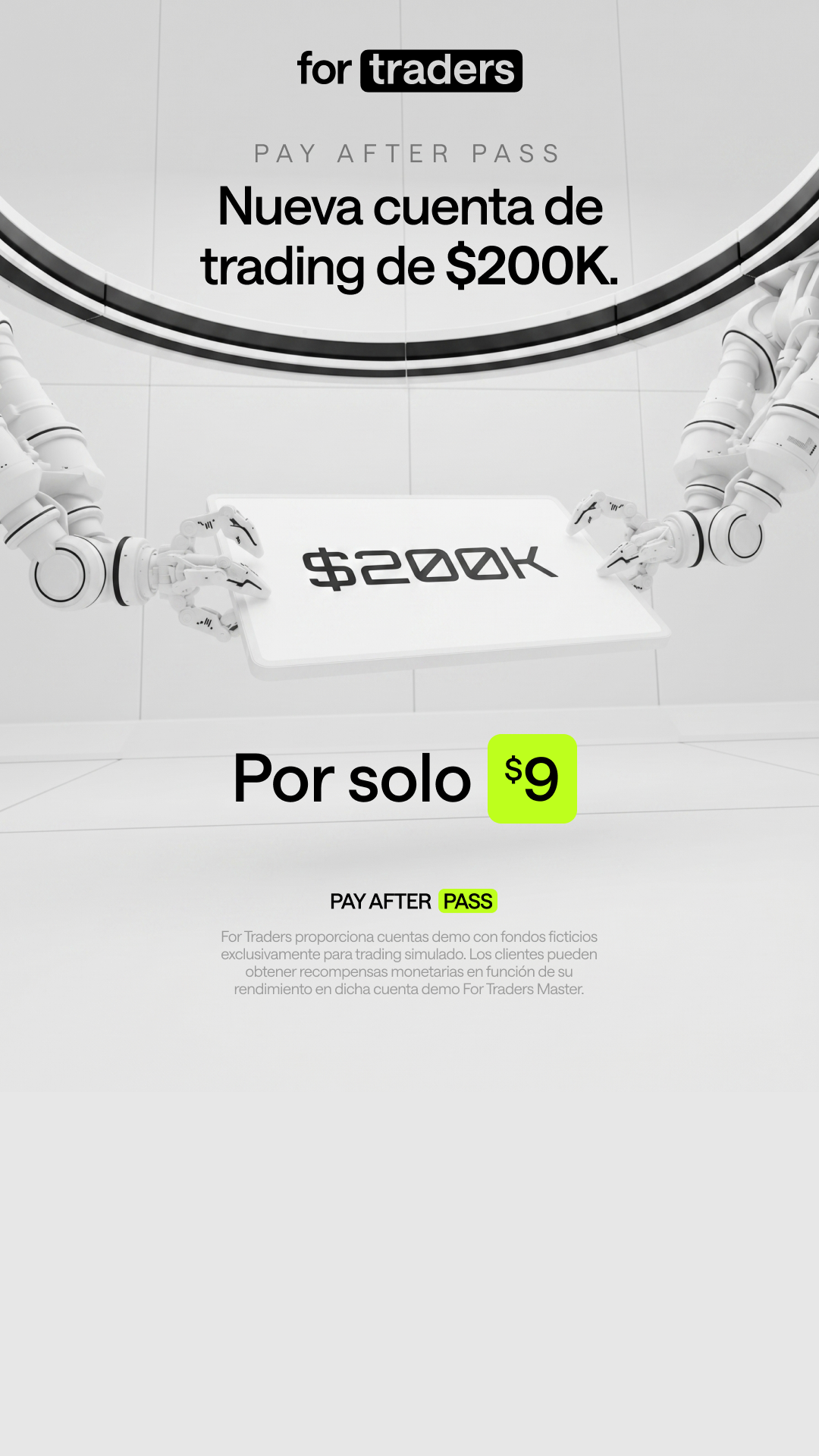For Traders Español Facebook ad: Challenges Hasta $200K