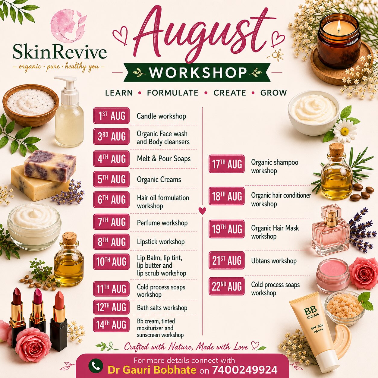 SkinRevive Facebook ad: August Workshop Schedule is Here!