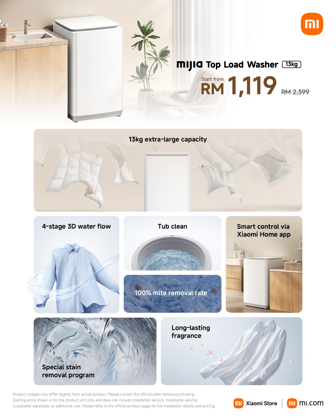 Xiaomi Malaysia Facebook ad: Wash more, worry less.