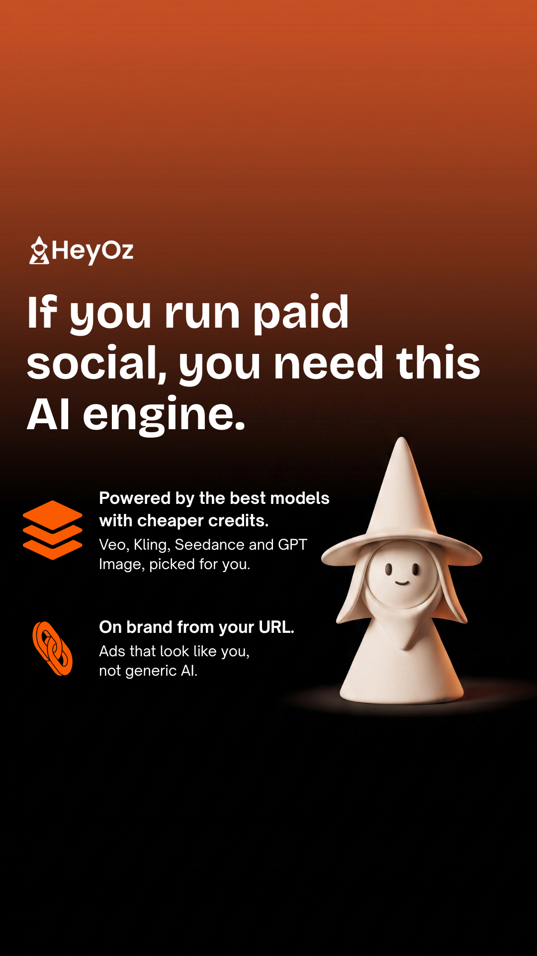 Oz: AI Marketing Platform Facebook ad: One URL. A week of ads.