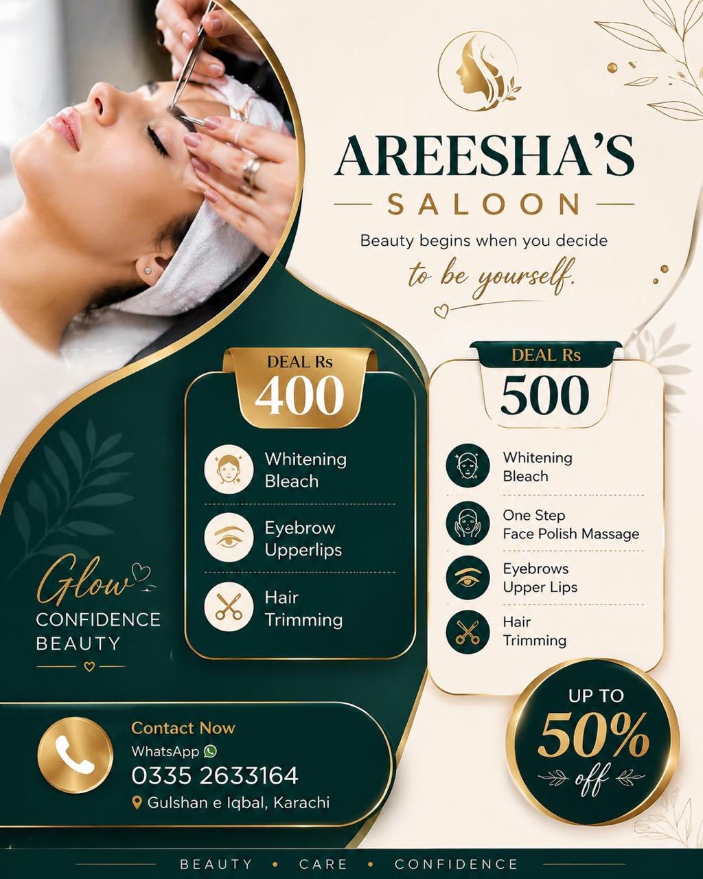Areesha beauty Salon Facebook ad