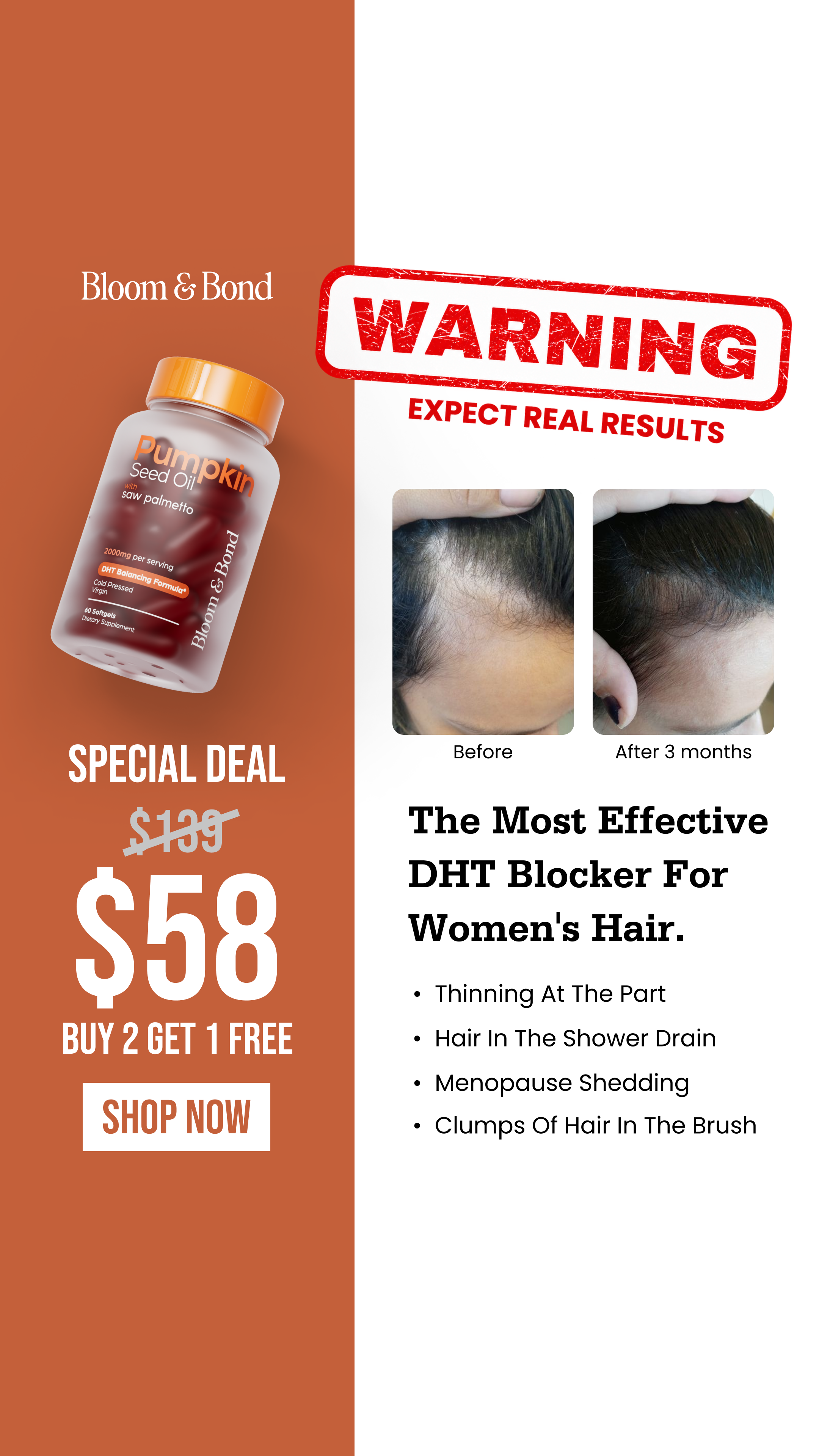 Bloom & Bond Facebook ad: Thicker, Fuller Hair, Naturally