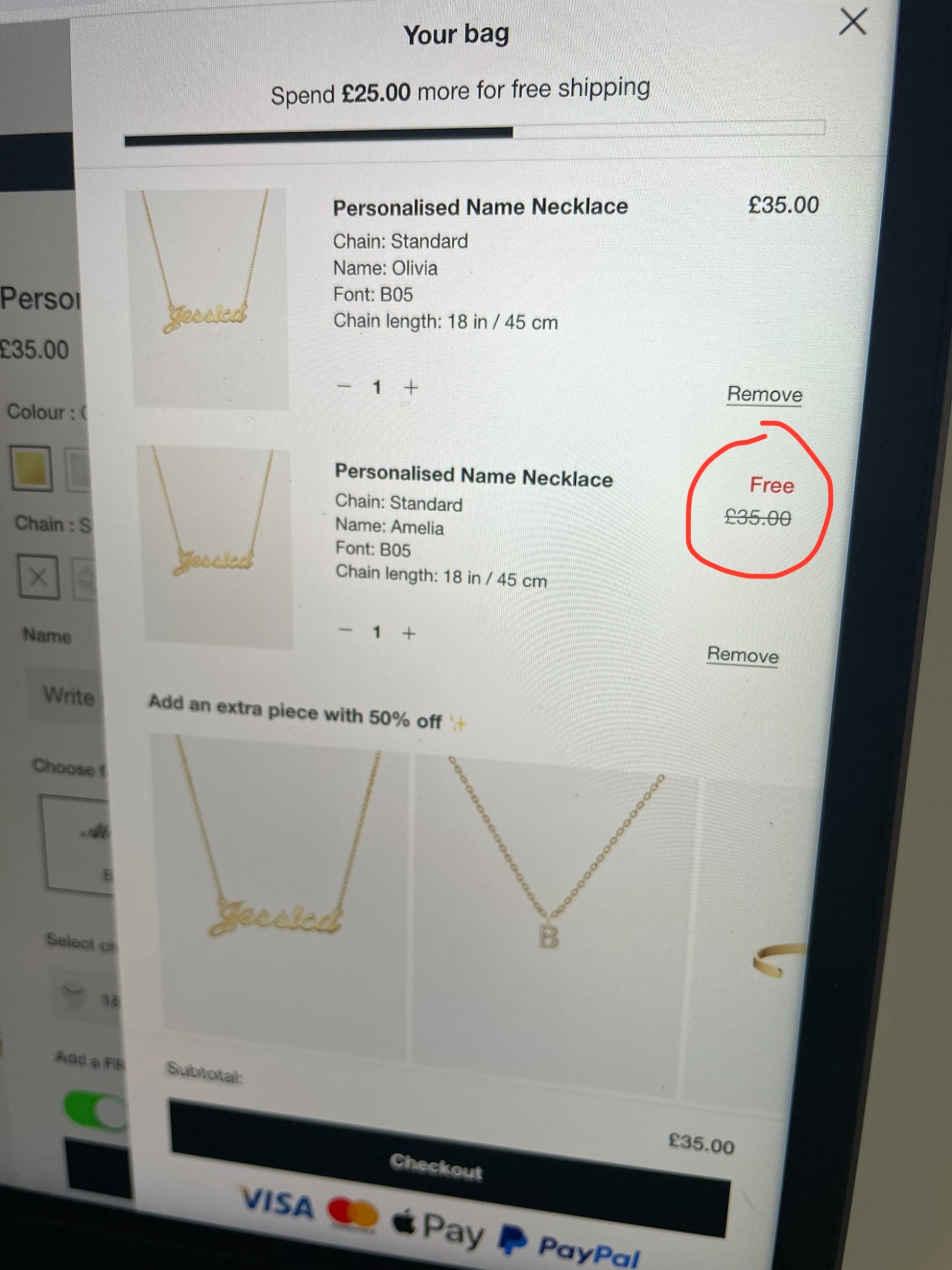 My Name Necklace Facebook ad: GET A FREE NECKLACE