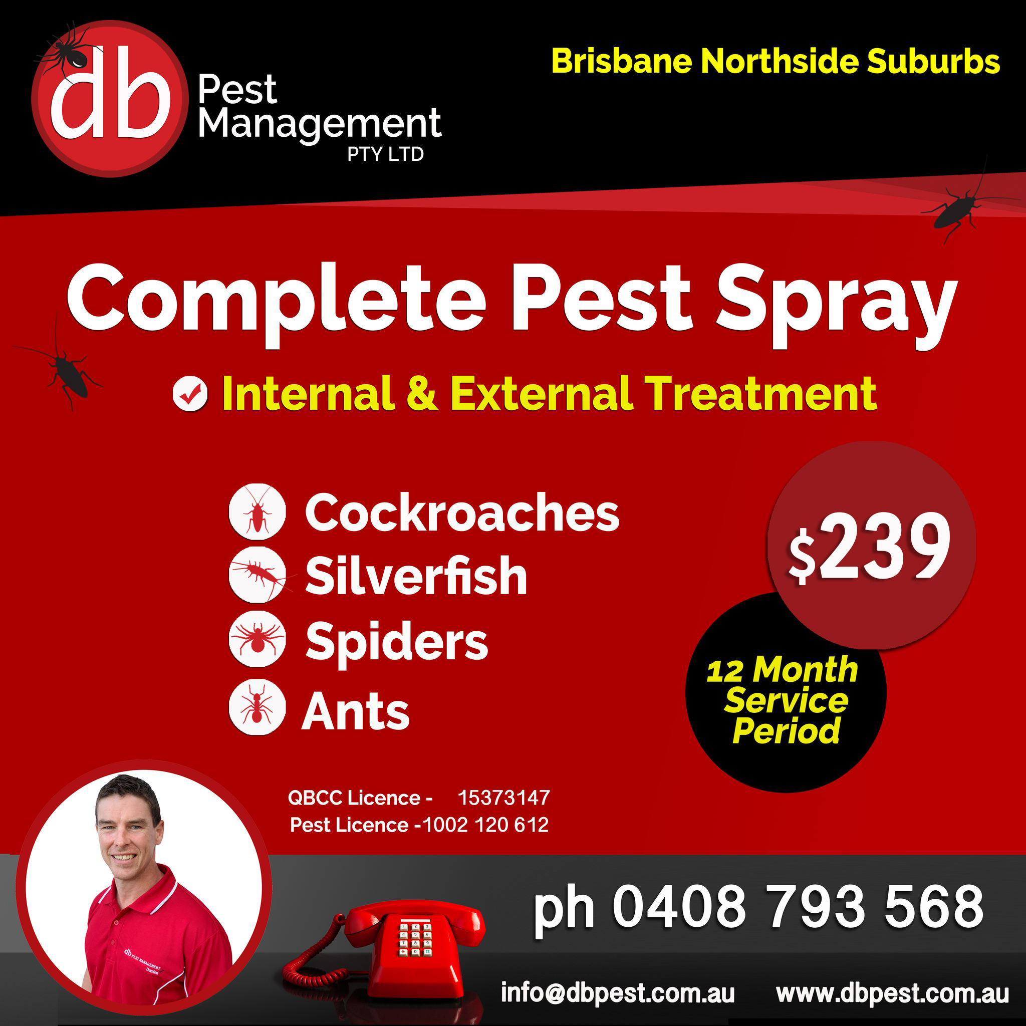 DB Pest Management - Brisbane Northside Facebook ad: Pest Control - BRISBANE NORTHERN SUBURBS -- Prices…