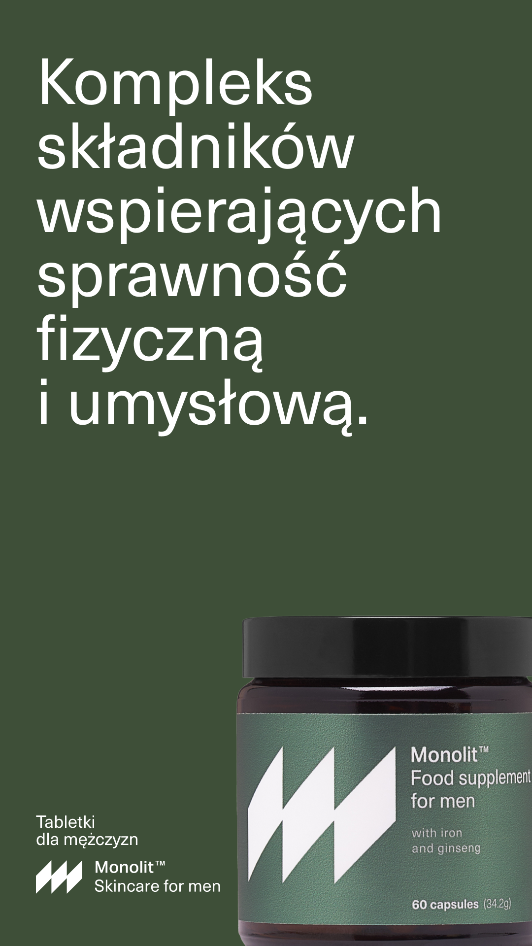 Monolit Facebook ad: Mniej zmęczenia. Więcej wytrzymałości. Codziennie.