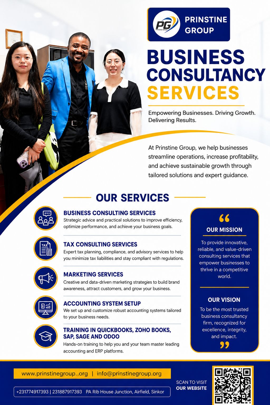 Prinstine Group Facebook ad: Grow Your Business with Expert Consultancy!