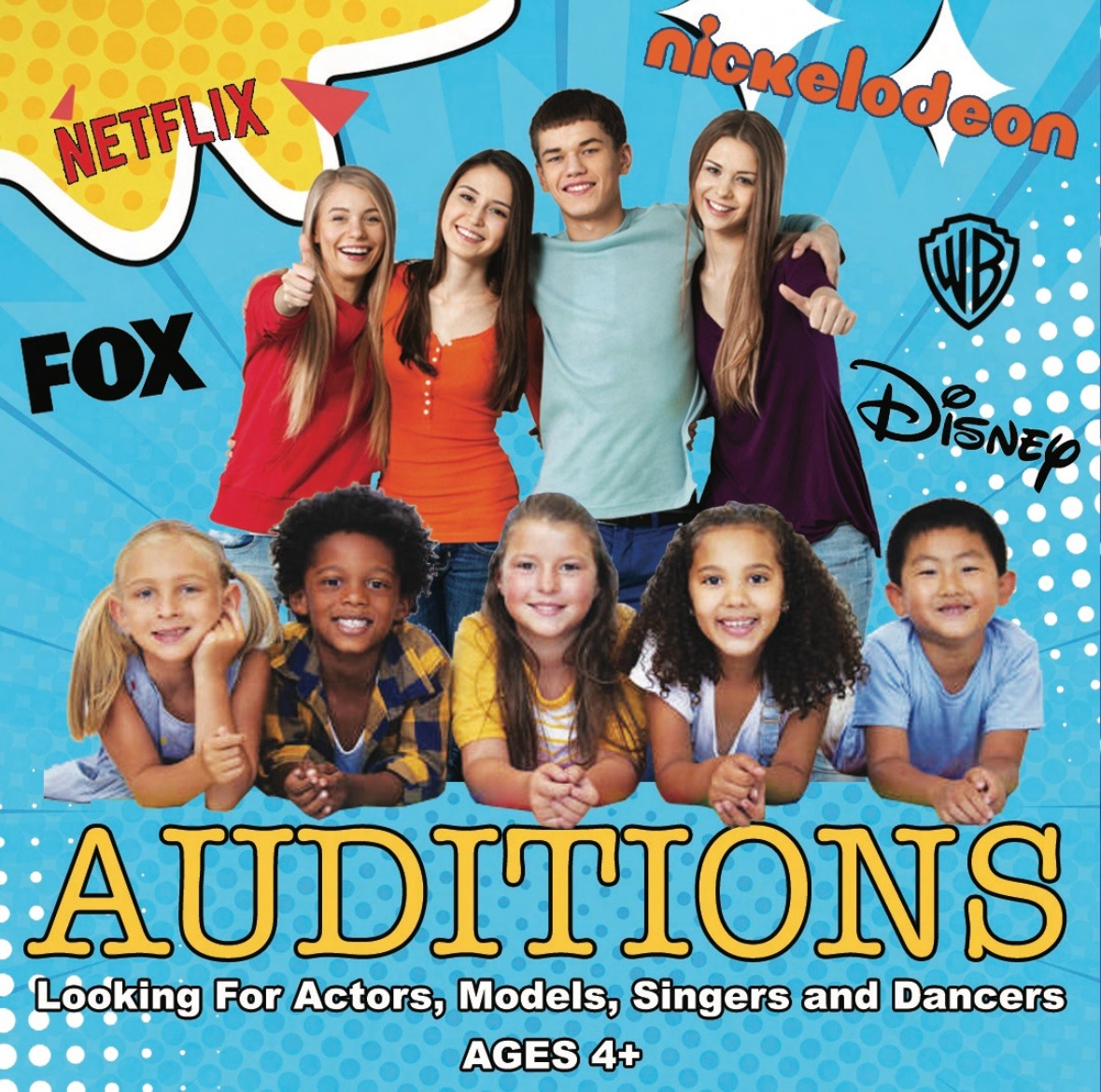 World Premiere Artists Facebook ad: Modeling-Acting-Singing auditions (Ages 4 and Up)